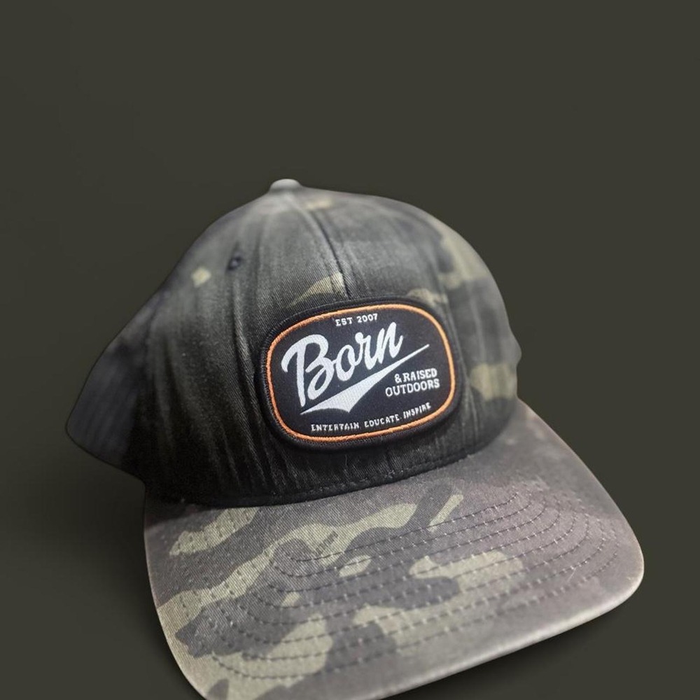Born & Raised Outdoors Black Camo Trucker Hat Snapback Mesh Cap Mens